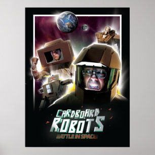 Affiches Bataille de robots en carton dans l'espace