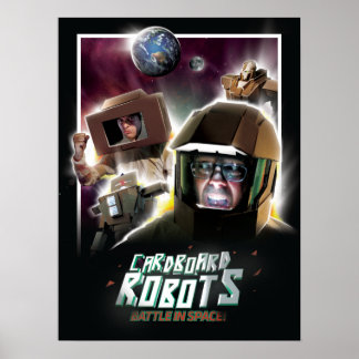 Affiches Bataille de robots en carton dans l'espace