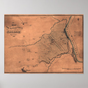 Affiches Bataille de Shiloh - Guerre civile Carte panoramiq
