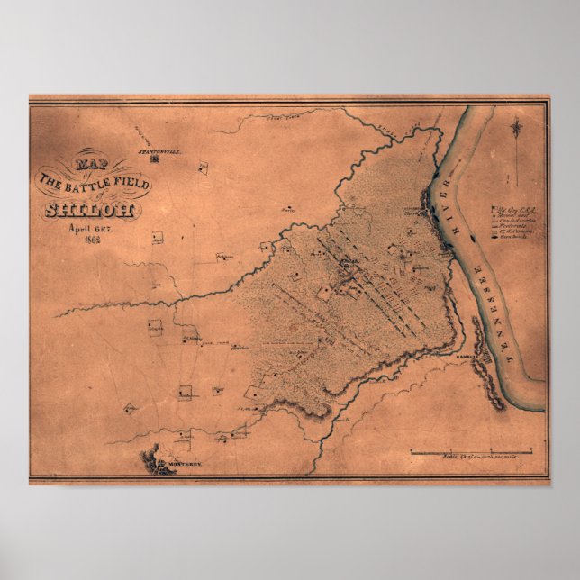 Affiches Bataille de Shiloh - Guerre civile Carte panoramiq (Devant)