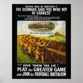 Affiches Bataillon britannique de football WW1 vintage