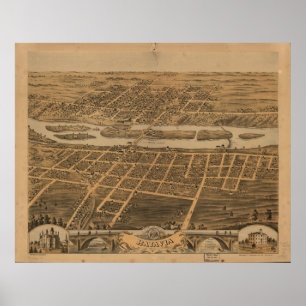 Affiches Batavia Illinois 1869 Carte panoramique antique