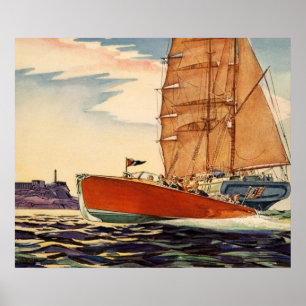 Affiches Bateau à moteur vintage Antique Voilier Ocean Wave