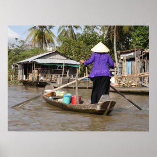 Affiches Bateau à remorquer dans le delta du Mékong, Vietna