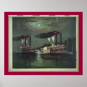 Affiches Bateau À Vapeur vintage Sur La Lithographie Du Mis