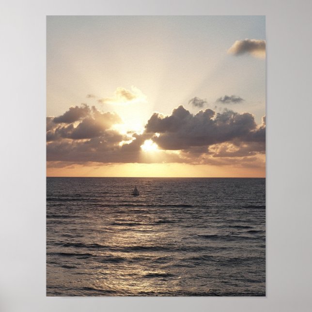 Affiches Bateau à voile au coucher du soleil (Devant)