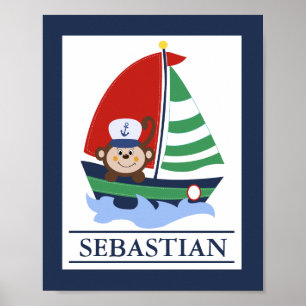 Affiches Bateau à voiles et singe Personnalisé Mur d'art Im