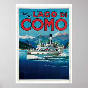 Affiches Bateau de Como Italie de lac vintage Travel