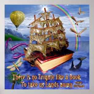 Affiches Bateau de livre sur le carré de citation d'Emily