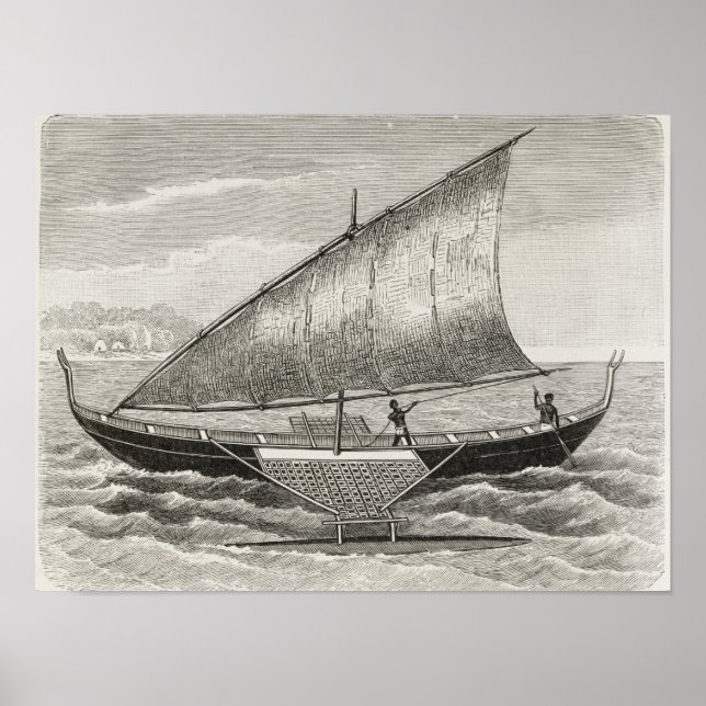 Affiches Bateau des îles Mortlock avec outrigger (Devant)