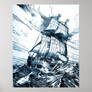 Affiches Bateau naviguant les ressacs nautiques