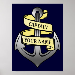 Affiches Bateau personnalisable Capitaine Votre nom Ancre