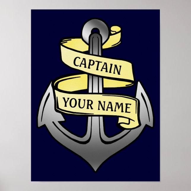 Affiches Bateau personnalisable Capitaine Votre nom Ancre (Devant)