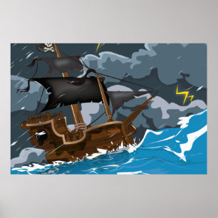 Affiches Bateau pirate dans la tempête