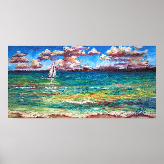 Affiches Bateau Sur La Mer Jamaïcaine (Devant)