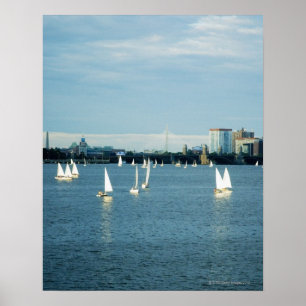 Affiches Bateaux à voile dans une rivière, Charles River, B