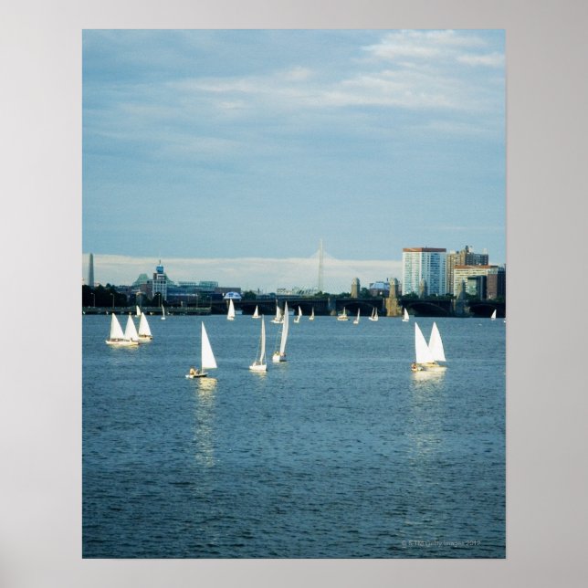 Affiches Bateaux à voile dans une rivière, Charles River, B (Devant)