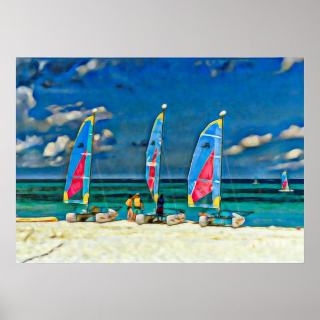 Affiches Bateaux à voile Plage tropicale Coloré Catamaran (Devant)