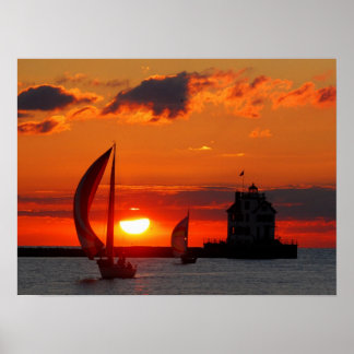 Affiches Bateaux à voiles à l'impression au coucher du sole