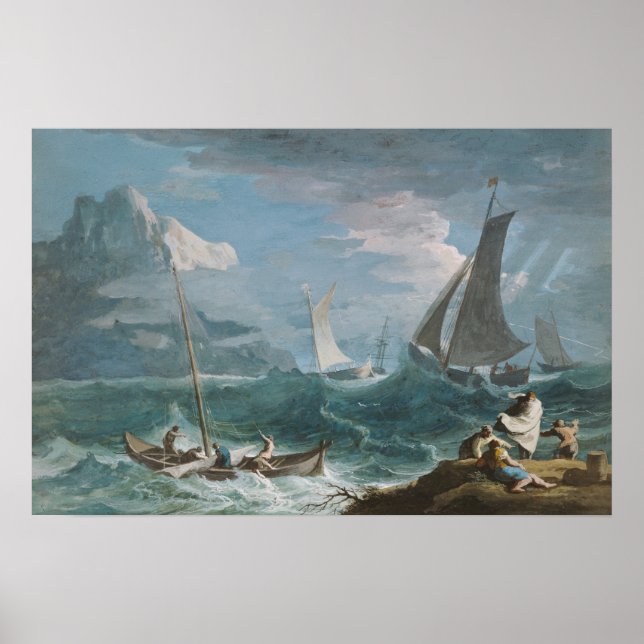 Affiches Bateaux de pêche dans une tempête (Devant)