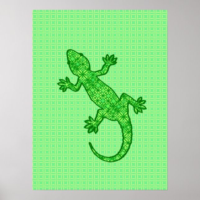 Affiches Batik tribal Gecko - chaux et vert émeraude (Devant)