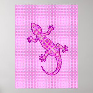 Affiches Batik tribal Gecko - orchidée et coquille rose