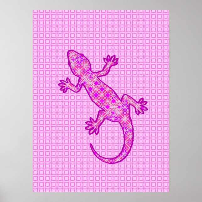 Affiches Batik tribal Gecko - orchidée et coquille rose (Devant)