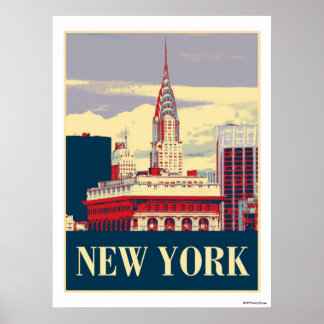 Affiches Bâtiment Chrysler en bleu blanc rouge