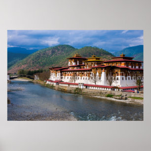 Affiches Bâtiment Dzong au bord de la rivière