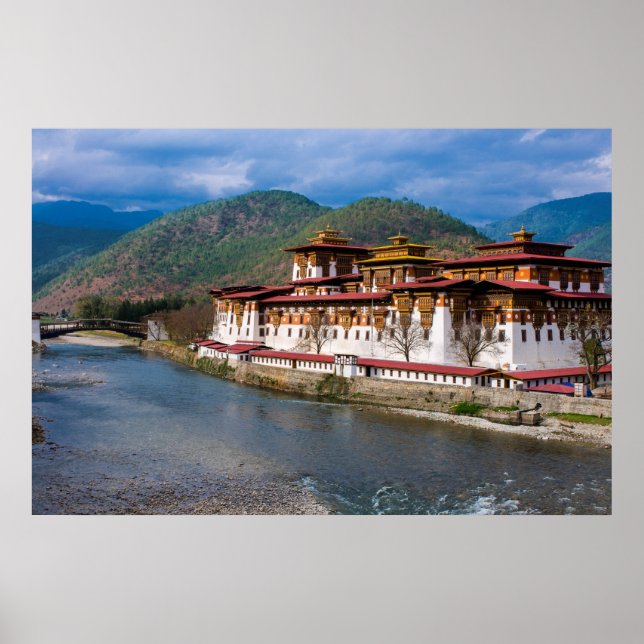 Affiches Bâtiment Dzong au bord de la rivière (Devant)