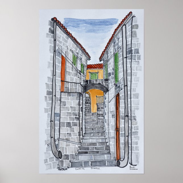 Affiches Bâtiments en granit, Sartène | Corse, France (Devant)