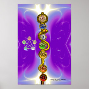 AFFICHES BÂTON D'ASCLEPIUS 7 CHAKRAS, YOGA, ÉNERGIE SPIRITU