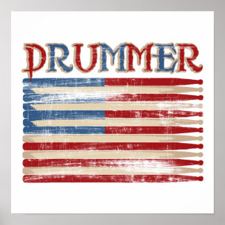 Affiches Bâton en tambour éteint États-Unis Drapeau Batteur
