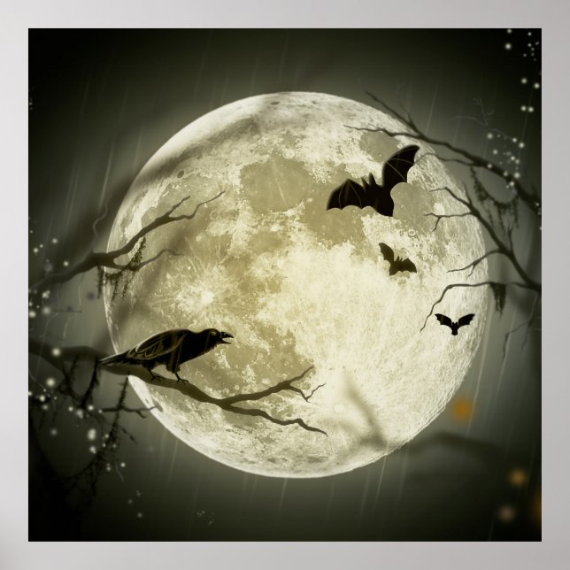 Affiches Bats fly Crow se trouve devant la Pleine lune d'Ha (Devant)