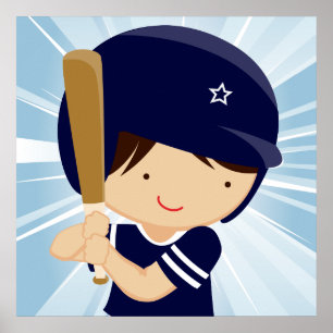 Affiches Batterie de baseball en bleu et blanc