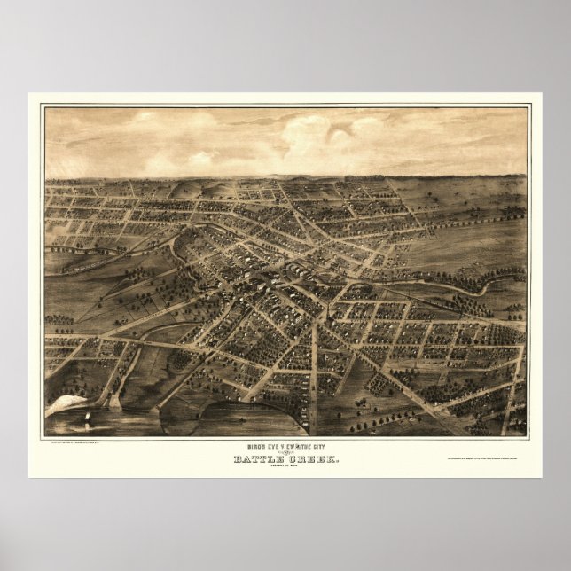 Affiches Battle Creek, MI Carte panoramique - 1870 (Devant)
