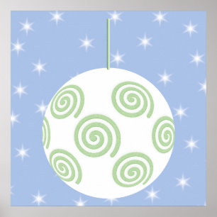 Affiches Bauble de Noël blanc et vert. Sur Starry Blue.