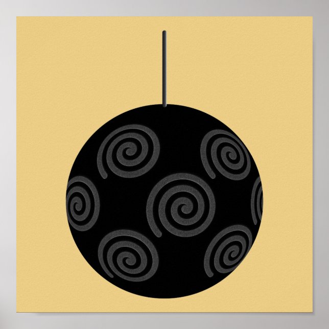 Affiches Bauble de Noël noir et gris sur or. (Devant)
