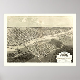 Affiches Bay City, carte panoramique de MI - 1867