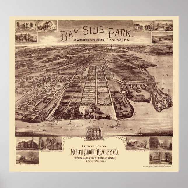 Affiches Bayside Park - Queens, NY Carte panoramique - 1915 (Devant)