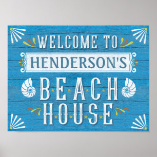 Affiches Beach House Nautical Coastal Blue   Nom personnali