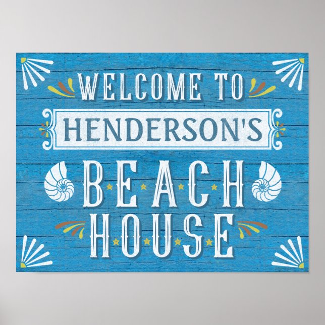 Affiches Beach House Nautical Coastal Blue | Nom personnali (Devant)