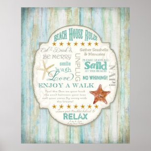Affiches Beach House Rules Seashore Cottage Home Decor Art