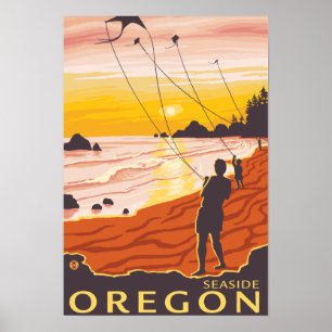 Affiches Beach & Kites - Seaside, Oregon