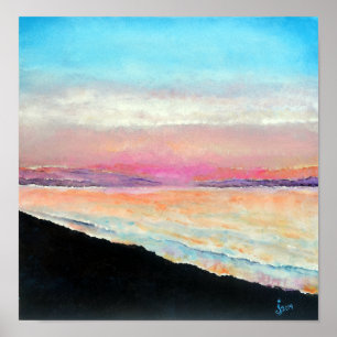 Affiches Beau Coucher De Soleil De Plage Peint En Pastels D