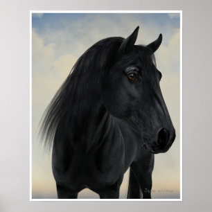 Affiches Beauté noire - Portrait de Cheval friésien noir