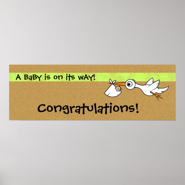 Affiches Bébé avec cigogne | Bannière Baby shower (Devant)