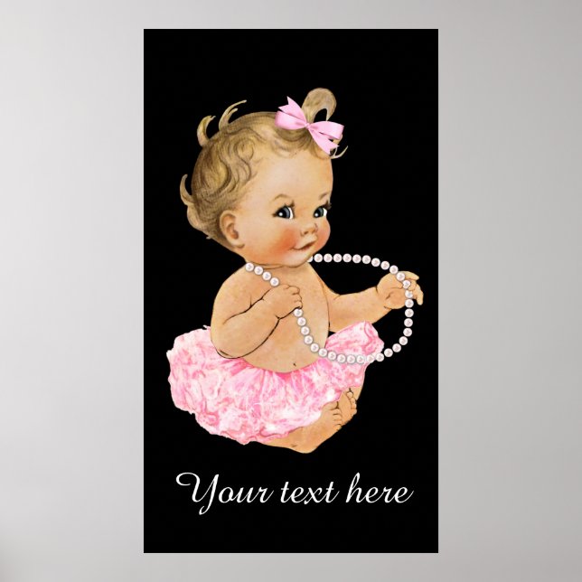 Affiches Bébé Ballerine Tutu Rose Perles Baby Shower (Devant)