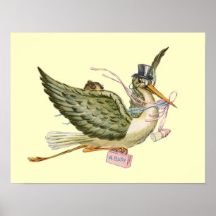 Affiches BÉBÉ DE STORK DOUCHE DE FILLE, crème