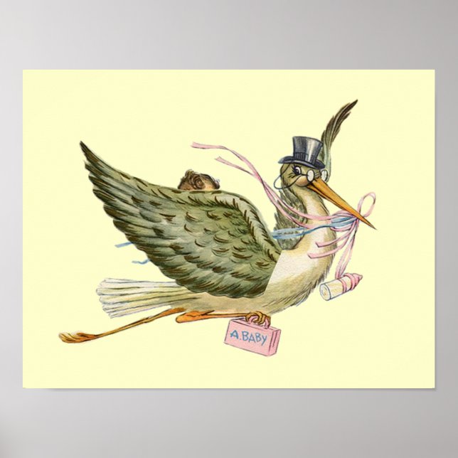Affiches BÉBÉ DE STORK DOUCHE DE FILLE, crème (Devant)
